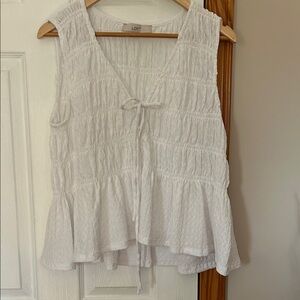 LOFT White Textured Sleeveless Peplum Tie-Front Tank